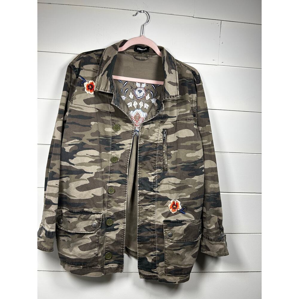 EXPRESS XS/S Embroidered Camo Military Surplus Floral Jacket